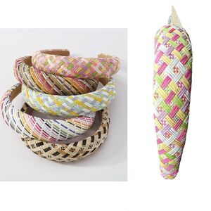 NWT Natasha Couture Multi-color Braided Plaid Raffia Straw Chunky Boho Headband